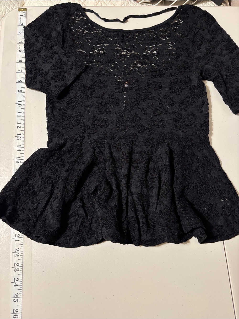 Free People Black Lace Top Size Medium Peplum Romantic Whimsigoth Dark Fairy - Picture 8 of 10